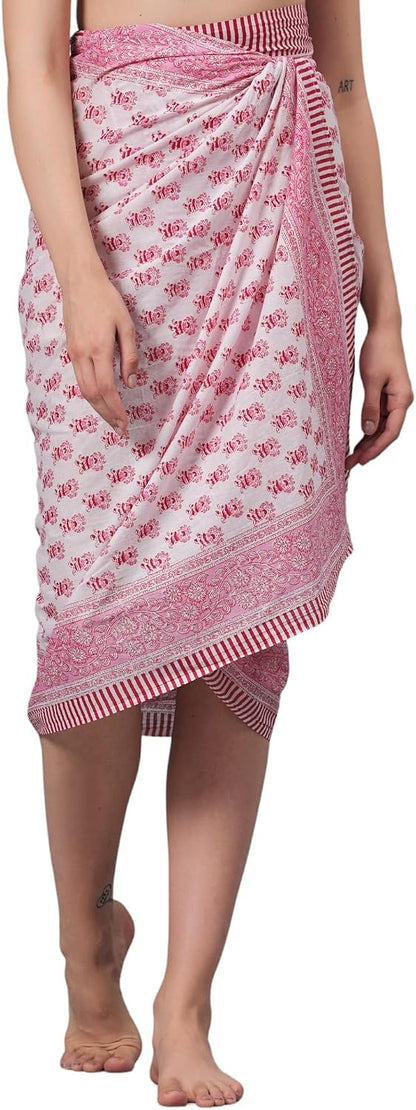 100% Cotton Swimsuit Cover-Up, Indian Hand Block Printed Sarong Wraps Bikini Cover-Up for Women