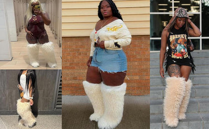 YXCFEWD Over the Knee Faux Fur Boots for Women 29 inchs Winter Thigh High Boots Fluffy Furry Snow Boots