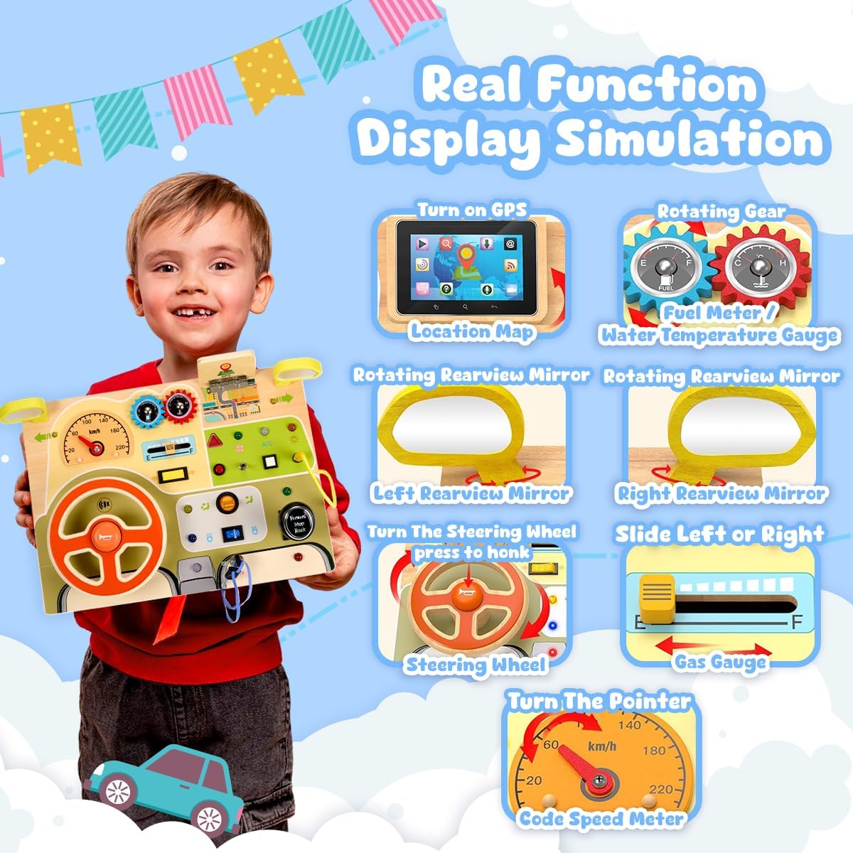 Montessori Toys for Toddlers 1-4 Ц Wooden Baby Busy Board Sensory Toy with Light Switch Ц Educational Travel Toy for Fine Motor Skills & Learning Activities Ц Perfect for