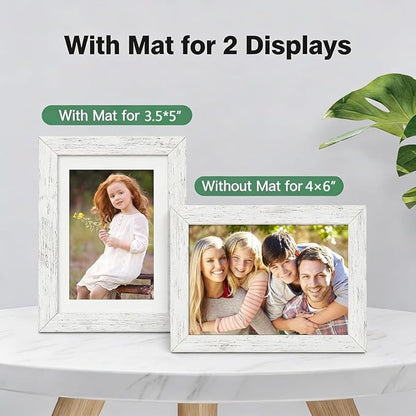 4x6 Picture Frame Brown Wood Pattern with HD Plexiglass,Display Pictures 3.5x5 with Mat or 4x6 Without Mat, Horizontal and Vertical Formats for Wall and Table Mounting, 2 Packs (brown and white)