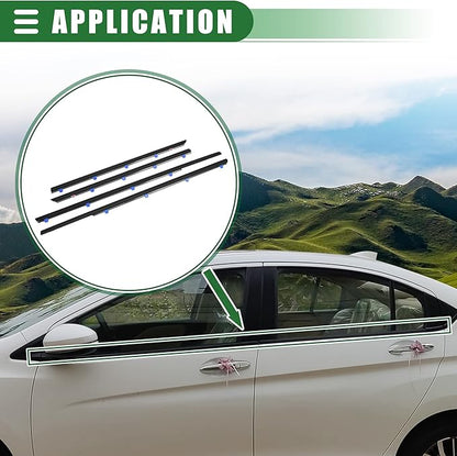 Motoforti Weatherstrip Window Trim Seal Belt Kit, Car Outside Window Seal Belt, for Honda Civic 2012-2015, ABS, 72450TR0A01, Black, 1 Set, Front Rear Left Driver Right Passenger Side