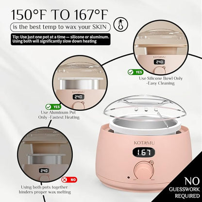 KOTAMU Pink Women & Men Hot Wax Warmer Pot for Face, Eyebrow, Body, Brazilian, Bikini, Sensitive Skin Waxing Machine for Home Salon