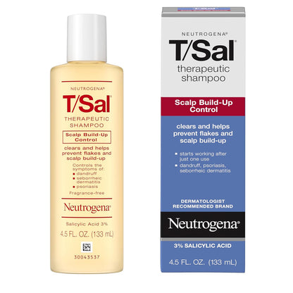 Neutrogena T/Sal Therapeutic Dandruff Shampoo, Scalp Build-Up Control, 3% Salicylic Acid,Psoriasis Treatment, Seborrheic Dermatitis Shampoo, Clears Flakes, Fragrance Free, 4.5 fl oz (Open Container)