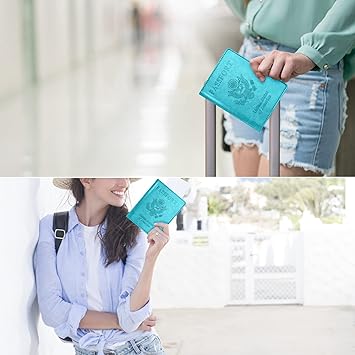 Passport and Vaccine Card Holder Combo with Vaccine Card Slot, Passport Wallet, Passport Cover Case for Women and Men(AK-turquoise)