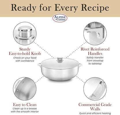 Alpine Cuisine 13 quart aluminum cauldron pot with glass lid, Dutch oven performance for even heat distribution, perfect for serving large and small groups,