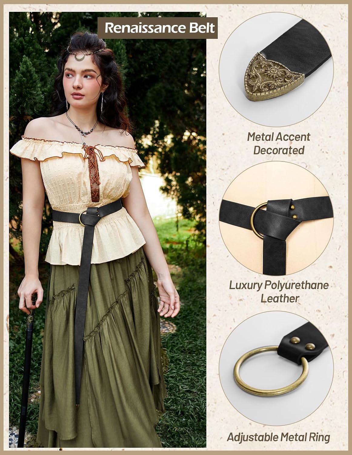 SCARLET DARKNESS Medieval Leather Belt Renaissance Accessory Pirate Viking Belt for Men Women