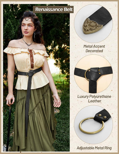 SCARLET DARKNESS Medieval Leather Belt Renaissance Accessory Pirate Viking Belt for Men Women