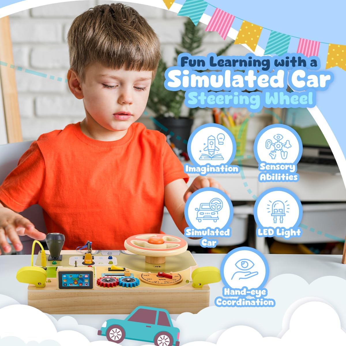 Montessori Toys for Toddlers 1-4 Ц Wooden Baby Busy Board Sensory Toy with Light Switch Ц Educational Travel Toy for Fine Motor Skills & Learning Activities Ц Perfect for