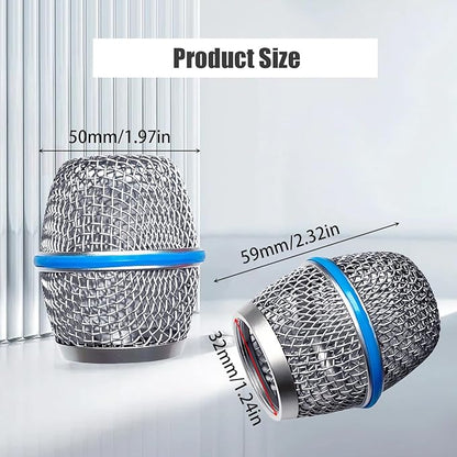 Microphone Head Replace, Steel Mesh Mic Grille Heads, Grille Mic Ball Replacement with Inner Foam, Fits for Shure Beta Silver 87A (1pc)