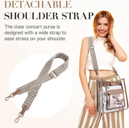 Missnine Clear Crossbody Bags for Women Stadium Approved Clear Purse for Concert Transparent Plastic Bag with Guitar Strap