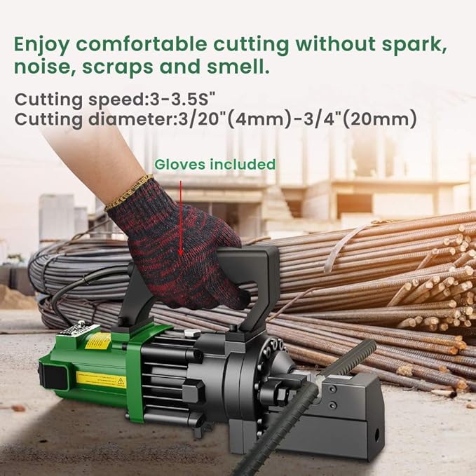 Anbull 1250W Electric Hydraulic Rebar Cutter, Cutting up to 3/4 Inch 4-20mm #6 Rebar, with Replaceable Jaw Blades, Cutting Speed 3-3.5S (1250W RC-20)