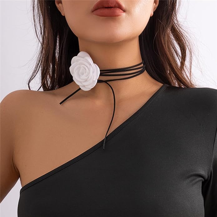 FUTIMELY Flower Choker Necklace Long Wrap Velvet Necklace Large Flower Collar Tie Necklace Big Flower Collar Choker Necklace Bride Wedding Party Vintage Necklaces