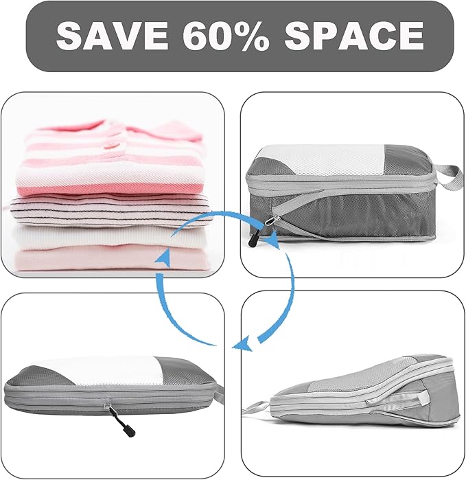 3 Set Compression Packing Cubes for Travel, Lightweight Packing Travel Organizer Zipper Cubes Set,Durable Travel Essentials Accessories Expandable Storage Travel Luggage Bags Organizers Set