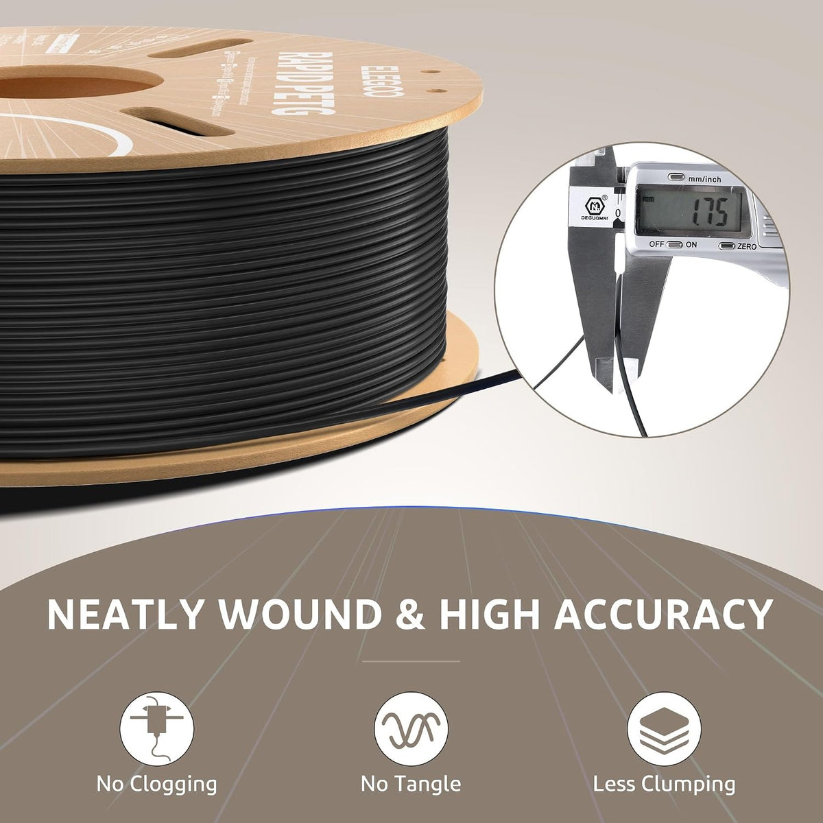 ELEGOO Rapid PETG Filament 1.75mm Black 1KG, High Speed 600mm/s 3D Printer Filament Dimensional Accuracy +/- 0.02 mm, 1kg Cardboard Spool(2.2lbs) Fits for Most FDM 3D Printers