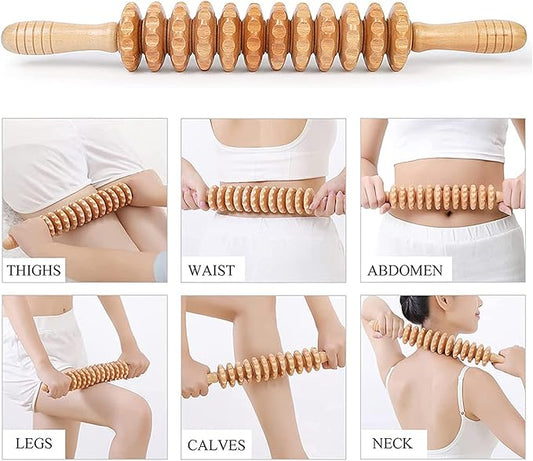 Wood Massager Roller Handheld Cellulite Massage Trigger Point Stick Body Therapy Massager Muscle Relief Tool, 01