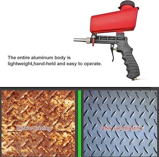 90psi Gravity Feed Sand Blaster Gun Kit - Hand Held Sand Blasting Spray Gun with 2 Nozzle Tips and Air Regulator Remove Paint, Rust, Stains, and Grime on Surfaces