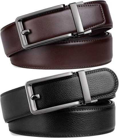 Founders & C Ratchet Click Belt 2 Pack,Leather Slide Dress Comfort Belt Adjustable with Buckle Gift Set