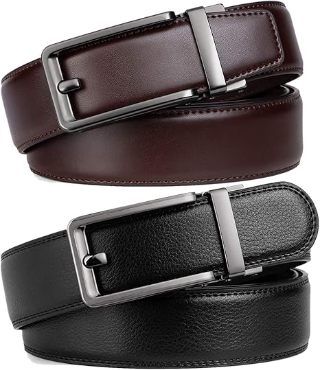 Founders & C Ratchet Click Belt 2 Pack,Leather Slide Dress Comfort Belt Adjustable with Buckle Gift Set