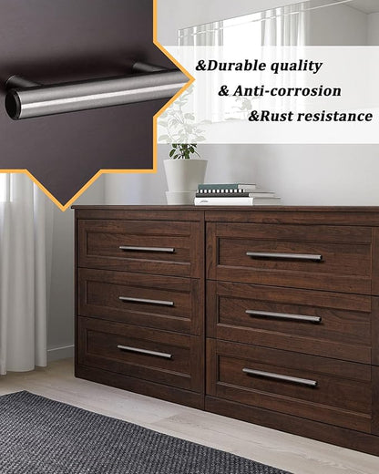 Gobrico Satin Nickel Cabinet Handles10 Pack Solid Stainless Steel Brushed Nickel T Bar Drawer Pulls for Kitchen Hardware5 inch Hole Centers