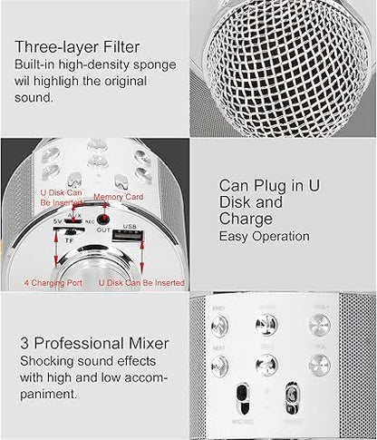 Karaoke Microphone, Voice Changer Microphone Microphone for Singing Christmas Birthday Gifts Portable Handheld Mic Speaker Machine for All Smartphones for Girls Kids Adults All Age