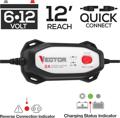 Vector VECBC2 2 Amp Battery Charger/Maintainer with 6V/12V Selector