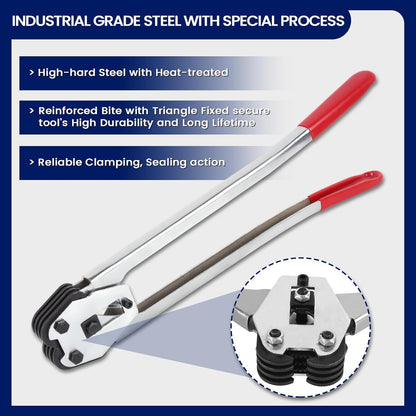 Steel Banding Tool Strapping Sealer - 2 in 1 Crimper & Sealer with 20" Extra-Long Handle and Enhanced Bite for PET Banding 1/2"~3/4"-Steel Strapping Tool for Heavy Duty Package