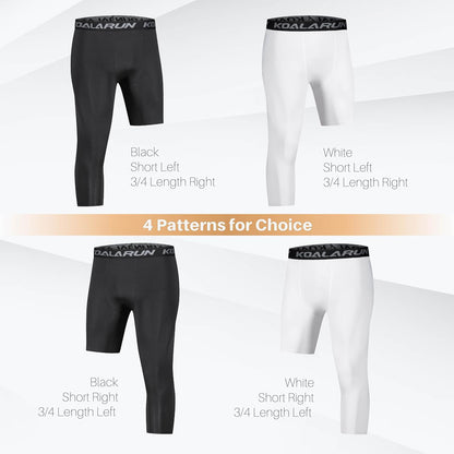 One Leg Compression Tights for Basketball Men's 3/4 Capri Sports Leggings Athletic Training Pants Base Layers