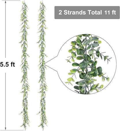 Lvydec 2 Pack Artificial Eucalyptus Garland, Fake Eucalyptus Greenery Garland Wedding Backdrop Arch Wall Decor, 5.5 Feet/Strand Fake Hanging Plant for Table Festival Party Decoration