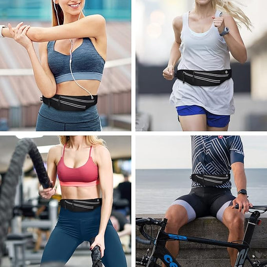 Running Belts for Men Women, Running Fanny Pack with 2-Zipper Pockets, Waterproof Waist Pack Phone Bag Carrying All Phones, Reflective Runners Belt Jogging Pocket Belt