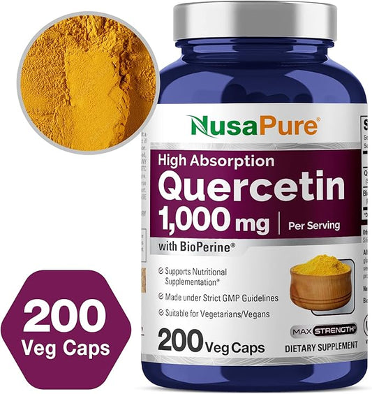 NusaPure Quercetin 1000mg - 200 Veggie Caps (Non-GMO, Vegan, Vegetarian) Bioperine