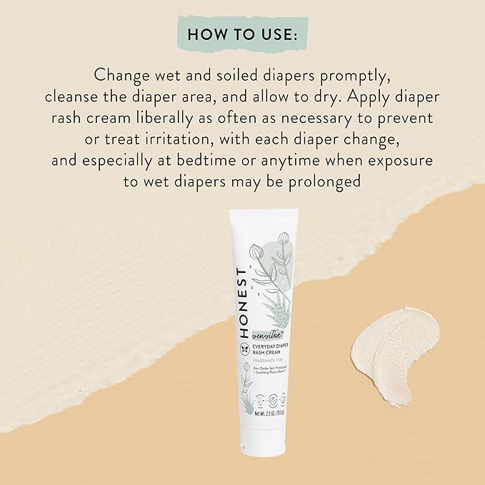 The Honest Company Hypoallergenic Diaper Rash Cream | Moisturizing + Calming Zinc Oxide Ointment | NEA Recognized, Cruelty Free | 2.5 oz