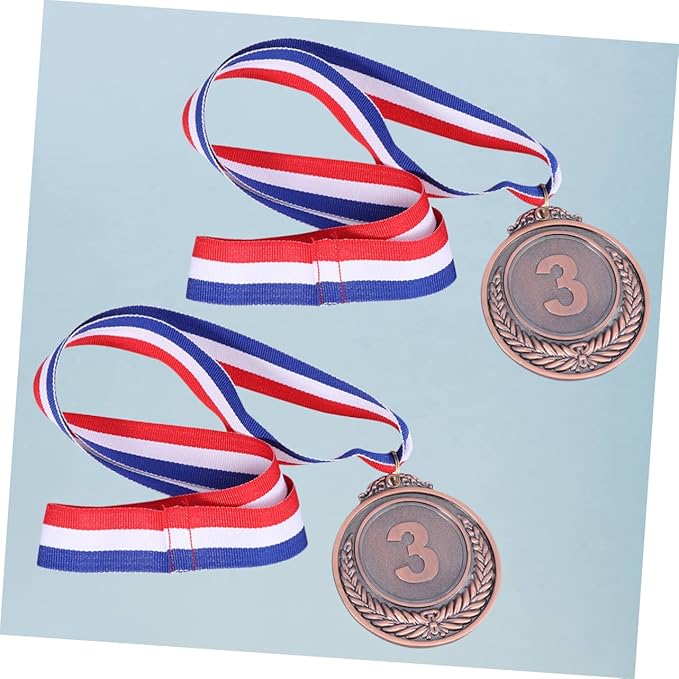 2Pcs Medals with Neck Ribbon Bronze Winner Medal for Competitions Award Medal for Games and Events