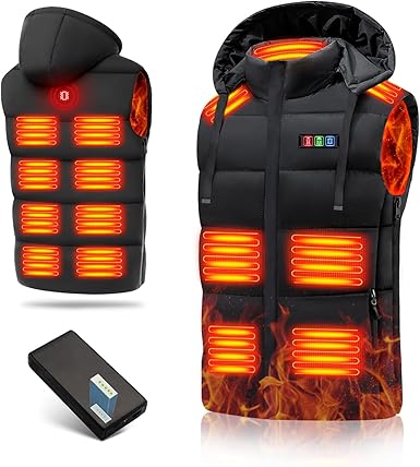 15 Heated Zones Heated Vest, Heated Vest for Men  Women Lightweight Electric Heating Vests with 35000mAH 7.4V Battery Pack for Winter (XL)