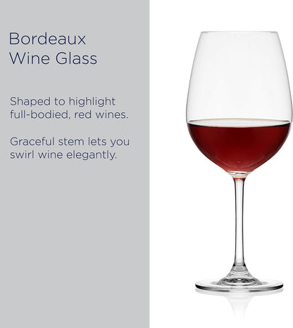 Mikasa Lana Bordeaux Red Wine Glasses, Set of 4, 22 Ounce, Clear