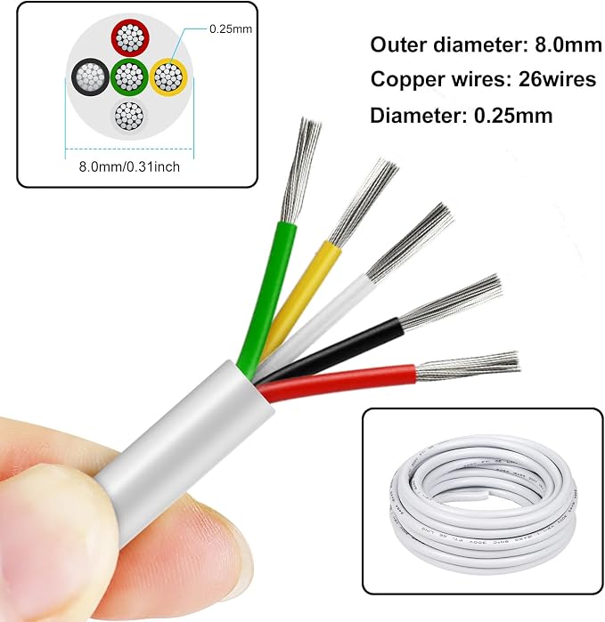 50FT 22 Gauge Wire 3 Conductor, 22AWG Electrical Wire, 22/3 Oxygen Free Stranded Tinned Copper Wire, Insulated Low Voltage Cable for LED Lamps Lights Automotive