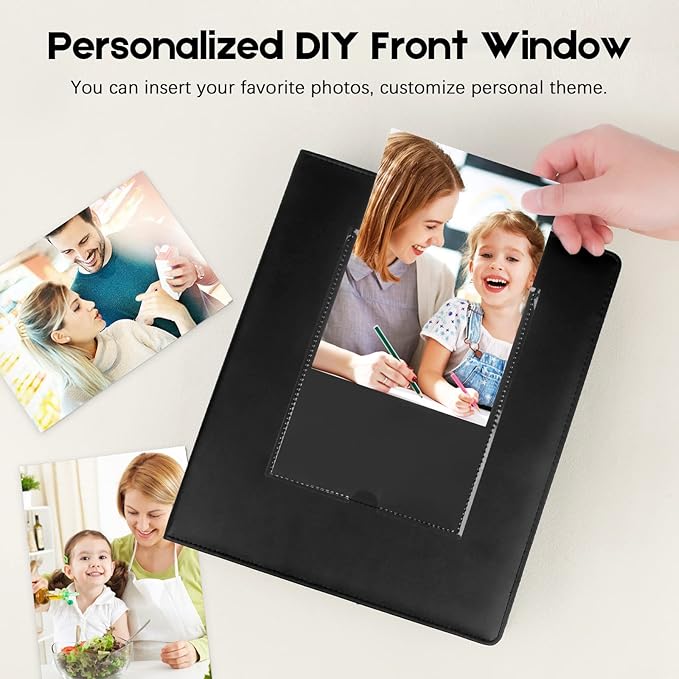 Aevdor 272 Pockets Photo Album 5x7 Holds 272 Photos, Extra Large Capacity Leather Cover 5x7 Photo Album with Front Window for Family Wedding Baby Pictures, 5x7 Photo Book with Black Inner Pages, Black