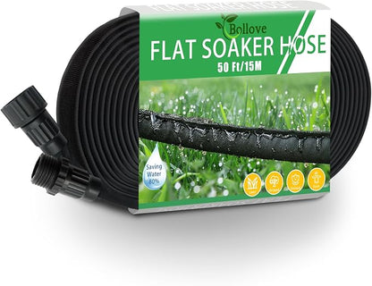 Flat Soaker Hose, Garden Hose with Heavy Duty Double Layer Design, Drip Irrigation Hose Saves 80% Water, Leak Proof Sprinkler Hose for Garden, Lawn, Vegetable plot (50FT)