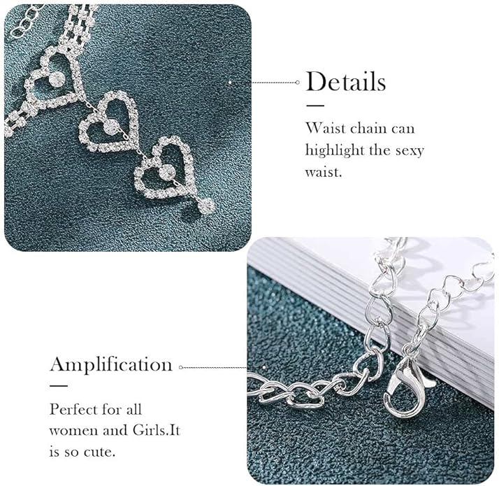 Rhinestone Waist Chain Layered Body Chain Heart Sliver Belly Chain Nightclub Party Body Jewelry Accessories For Women