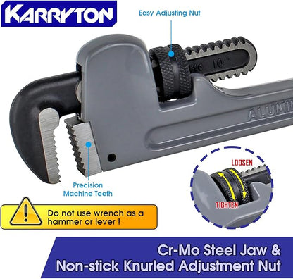 10 Inch Aluminum Pipe Wrench, 1-58"41mm Adjustable Cr-Mo Jaw Opening Heavy Duty Straight Handle Plumbing Wrenches, Perfect Plumbers Tool Exceed GGG Standard
