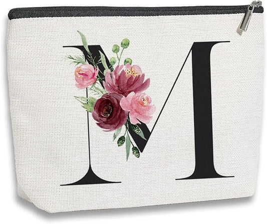 Initial Makeup Bag, Personalized Gifts for Women, Bridesmaid Gifts, Birthday Gifts for Women Mom, Gifts for Best Friend, Bride Bridesmaid Cosmetic bag (Letter M)