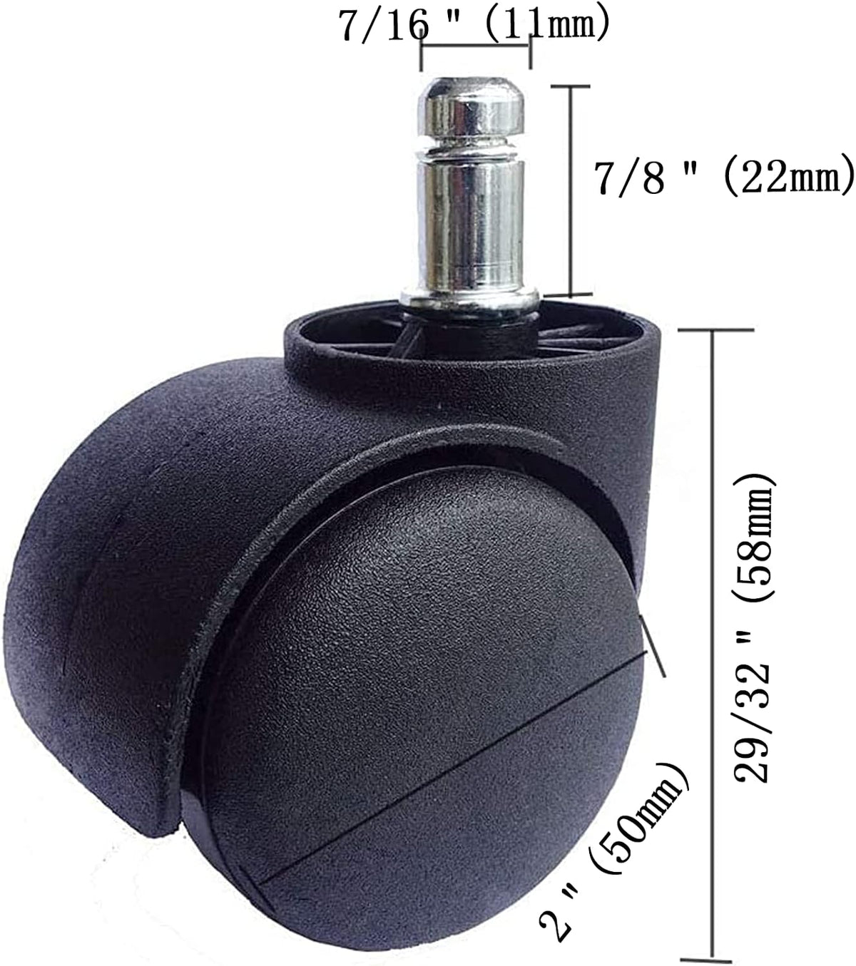 AccessBuy Office Chair Caster Wheel 2 Inch Universal Standard Size Computer Gaming Chair Caster Wheels Replacement Set of 5 (Black)