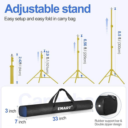 EMART Backdrop Stand 10x7ft(WxH) Photo Studio Adjustable Background Stand Support kit with 2 Crossbars, 8 Clamps, 2 Sandbags and Carry Bag for Parties, Events Decoration, Wedding -Titanium Gold