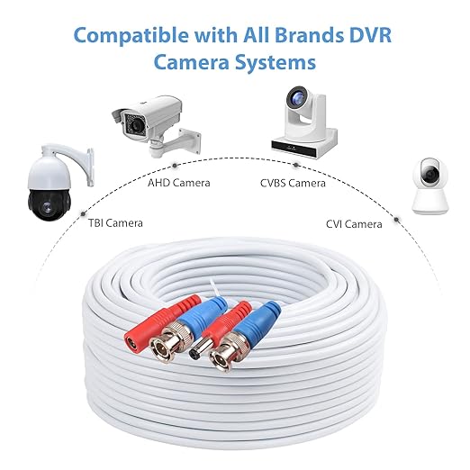 Andoer 60 Feet BNC Video Power Cable Wire 2MP All-in-One Video Security Camera Wire with Connectors for CCTV Camera DVR System