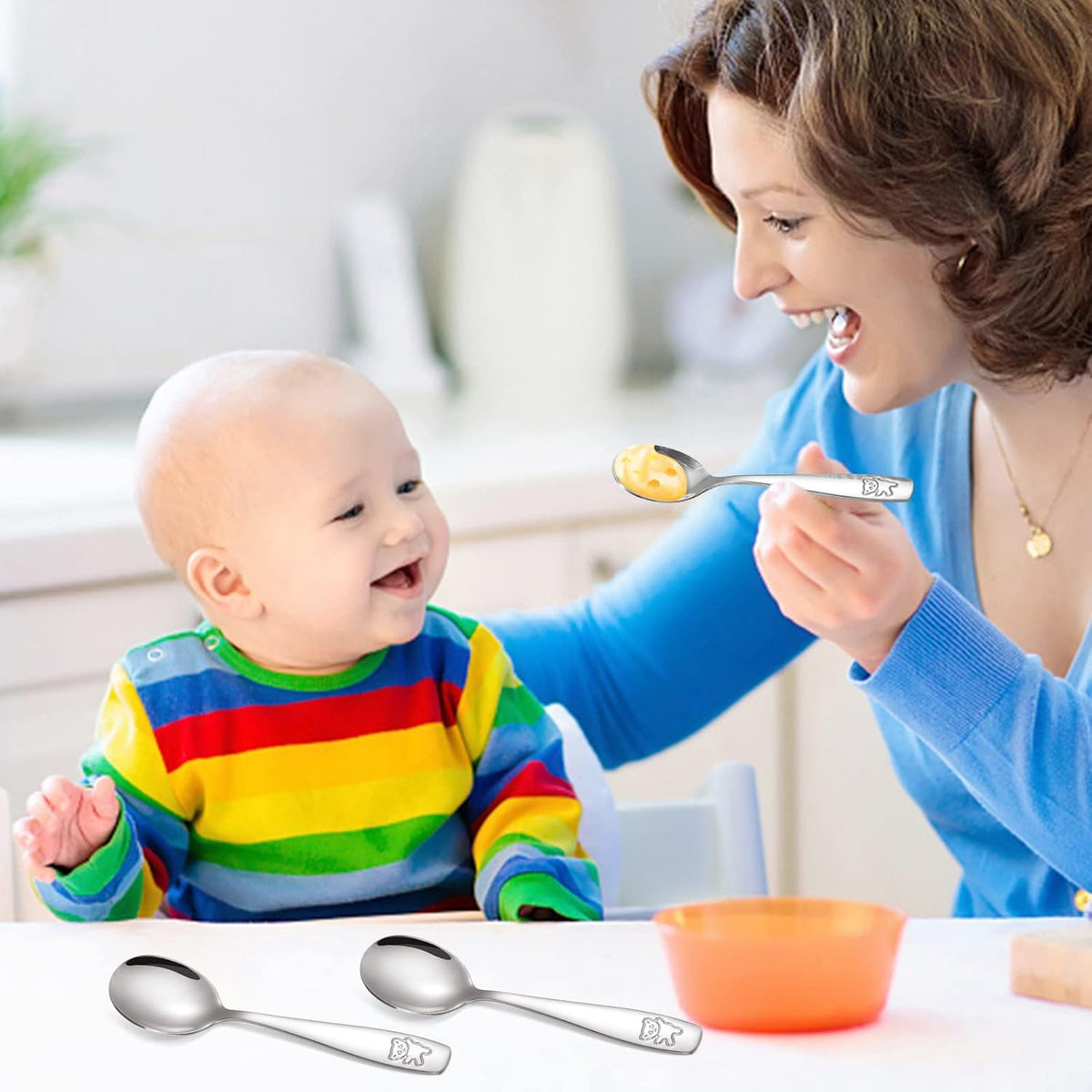 9 Pieces Toddler Spoons Kids Spoons, Kids Silverware Stainless Steel Toddler Utensils Metal Kids Cutlery Set Baby and Children Safe Flatware, Perfect for Small Hands