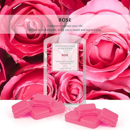 STRN Wax Melts Soy Wax Cubes 4 Pack Scented Wax Melts Warmer, Scented Wax Cubes for Warmers Soy Wax Cubes Candle Wax Melts, Rose, Lavender, Jasmine, Cherry (4 x 2.5oz)