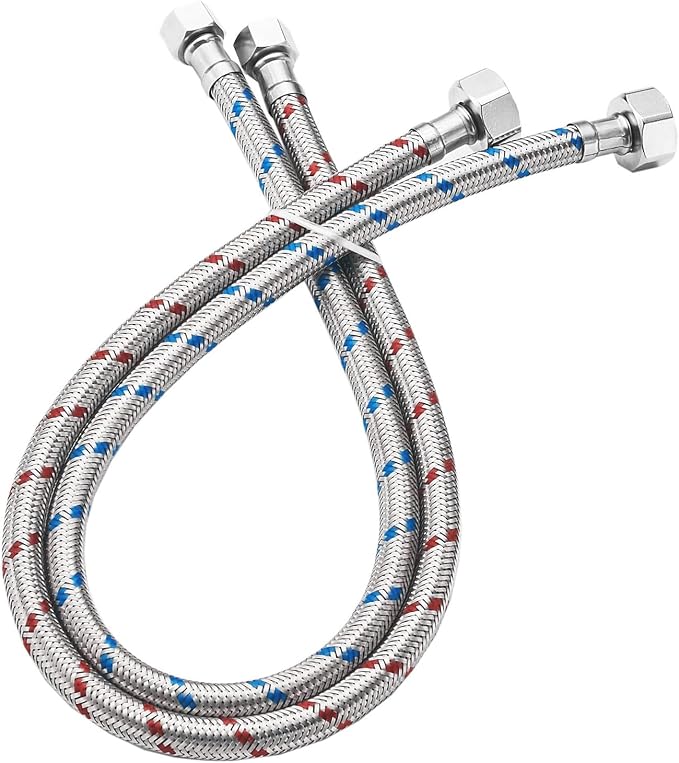 BWE 24" Length Faucet Connector, Braided Stainless Steel - 3/4" Female Compression Thread x 1/2" I.P. Female Straight Thread, x 2 Pcs (1 Pair)