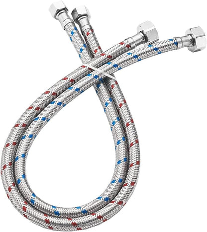 BWE 24" Length Faucet Connector, Braided Stainless Steel - 3/4" Female Compression Thread x 1/2" I.P. Female Straight Thread, x 2 Pcs (1 Pair)