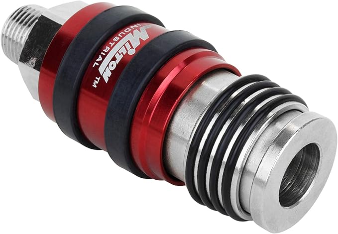 Milton s-1759 2 In ONE Universal Safety Exhaust Coupler – 3/8" MNPT x 3/8" Body Flow, Safely Bleeds Excess Air and Fittings