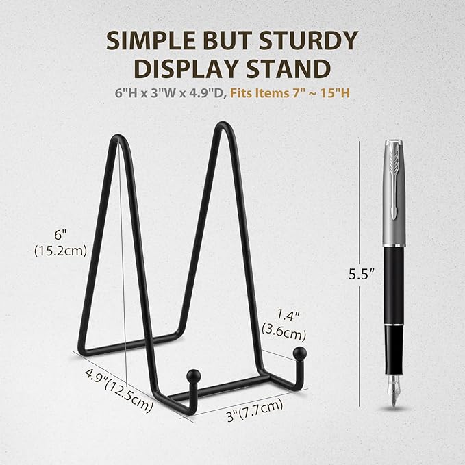 LIONWEI LIONWELI Plate Stands for Display - 6 Inch Metal Easels 2 Pack - Sturdy Tabletop Holders for Decorative Plates, Picture Frames, Books, Tablets, Vinyl Records  More - Black