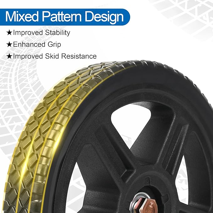 7 Inch Lawn Mower Wheels Kits Universal 7" Push Mower Wheels with 12" Bearing, Bolts  Nuts, Plastic Replacement Tires for Most Standard Garden Tiller, Pressure Washer, Handtruck, 2 Pack
